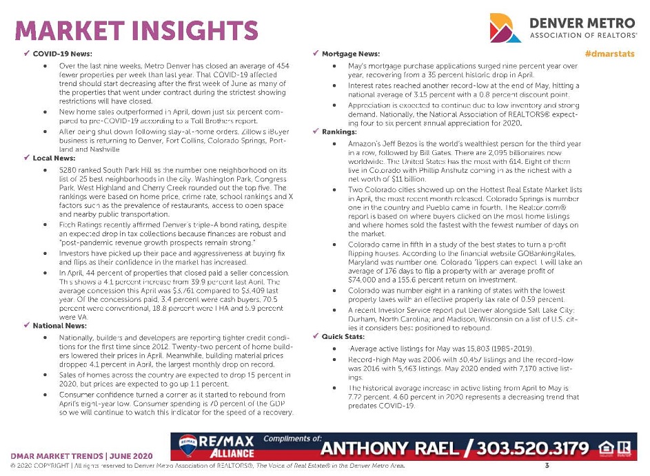 June 2020 Denver Colorado Real Estate Market Insights : DMAR Market Trends Report