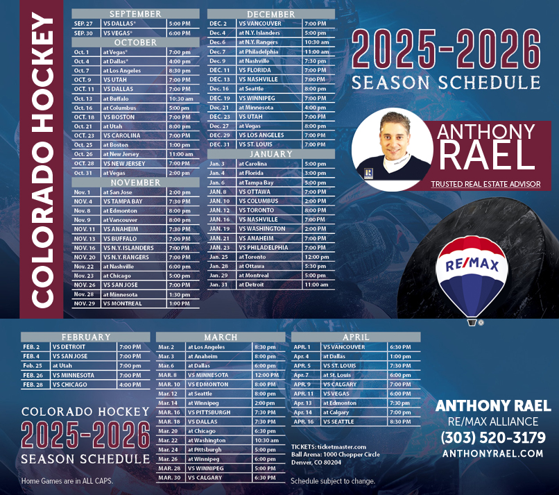 2025-2026 Colorado Avalanche Hockey Schedule